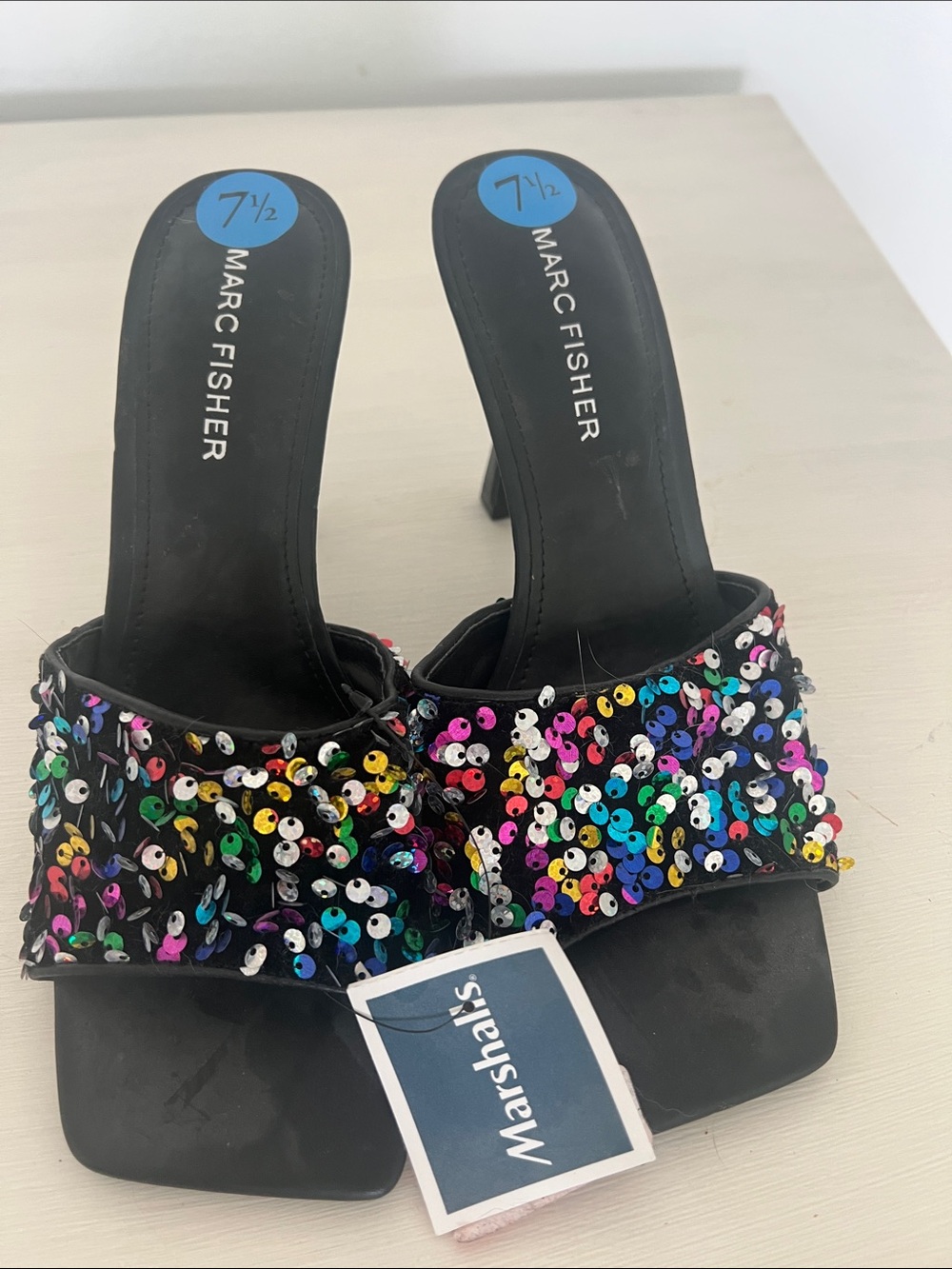 Marc Fisher Black Sequin Embellished Slide Mules